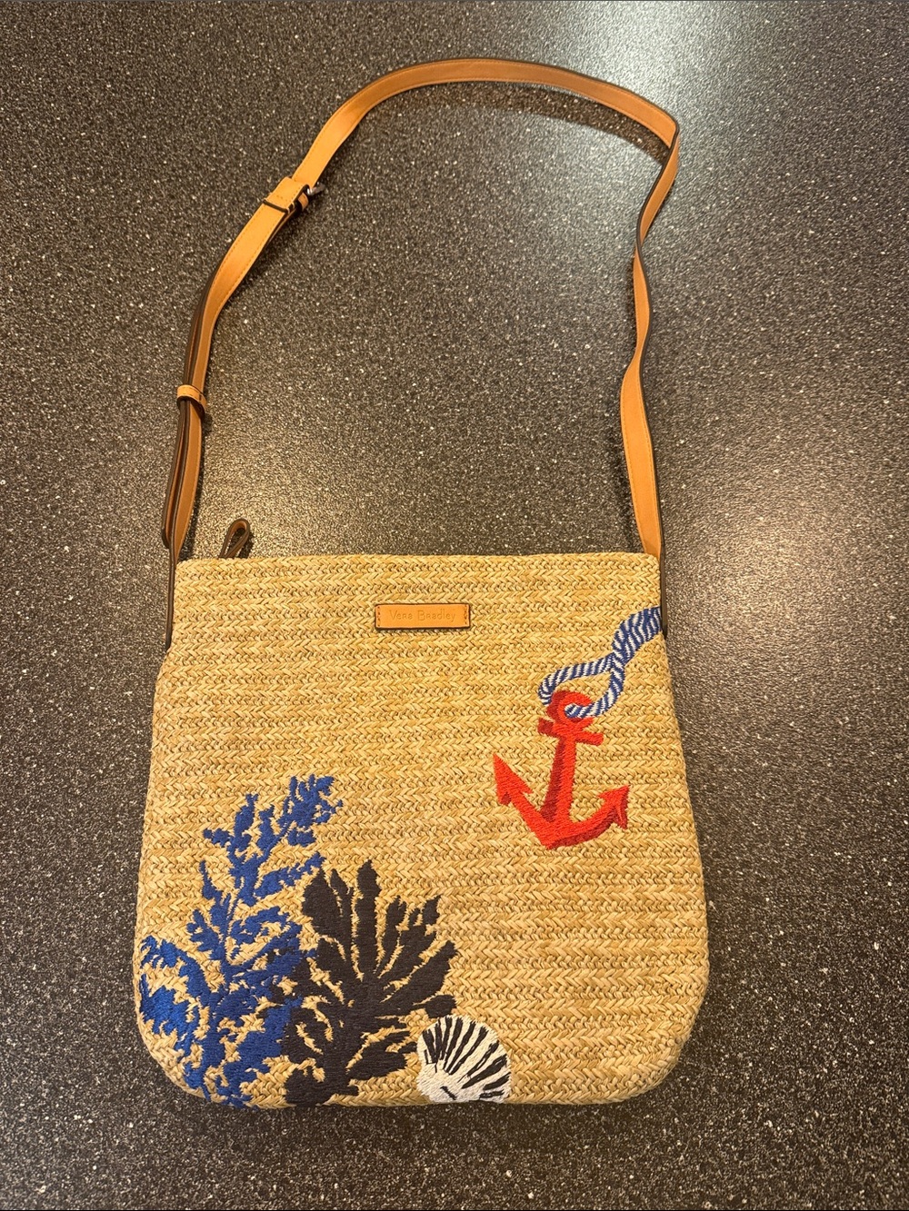 Vera Bradley Straw Crossbody with Red Anchor & Blue Coral Embroidery - beach - Picture 1 of 7